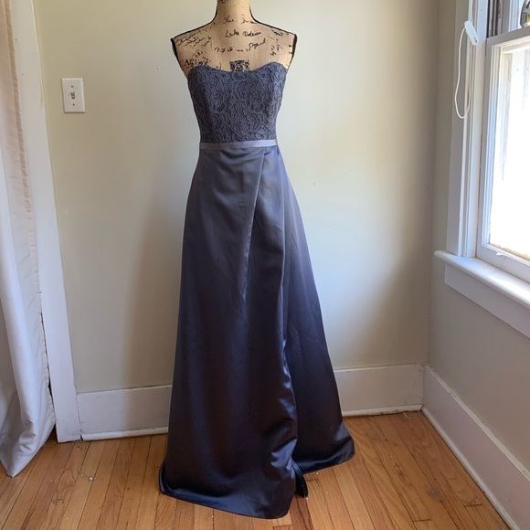 David’s Bridal grey strapless maxi grown dress 10 - Picture 9 of 9